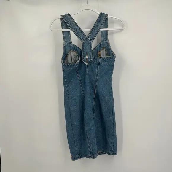 Bongo Gene Montesano Womens‎ Y2K Denim Mini Dress Size 5 Festival Grunge Retro - Picture 2 of 7
